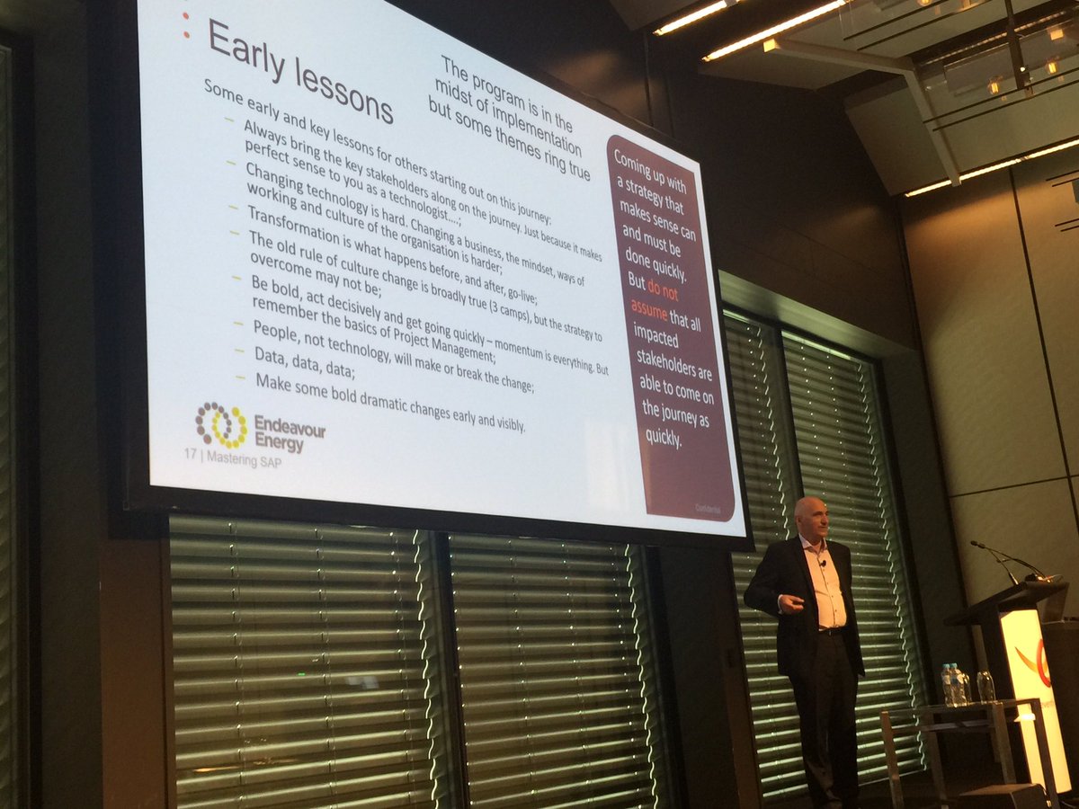 jocdart's tweet image. #MasteringSAP Andrew Bettany of Endeavour Energy talking the importance of Change Mgt on the #S4HANA journey