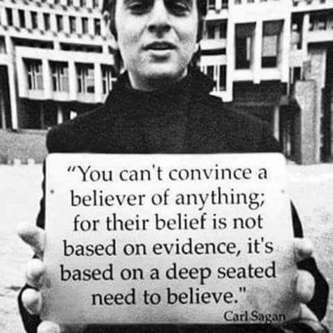 Denise13F's tweet photo. #UnlikelyToGoExtinct
The belief in some god.
We've evolved in our beliefs with many different gods over thousands of years with no evidence of any god but the belief that there is a god will most likely never go extinct. @RichardDawkins #CarlSagan https://t.co/y3hHW7rqmo