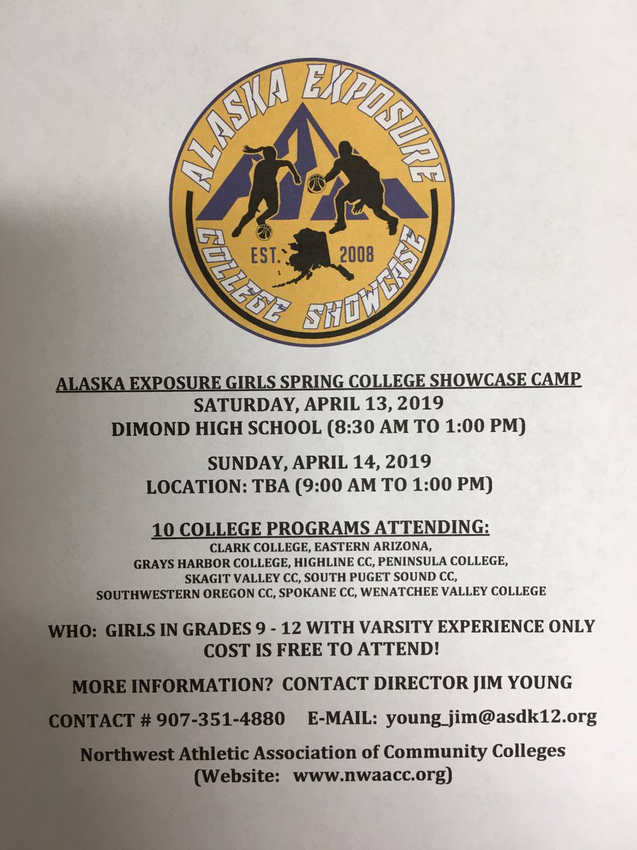 Alaska Exposure College Showcase Basketball Camp April 13-14, looking forward to another great camp with 10 college coaches looking forward to making the trip North to recruit Alaskan Ballers 🏀👍! Opening the doors for Alaskans!