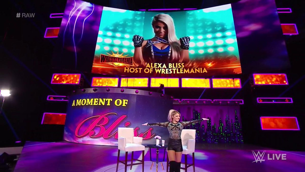 WrestleMania's tweet image. Give it up for OUR host of this year's #WrestleMania, @AlexaBliss_WWE! #RAW