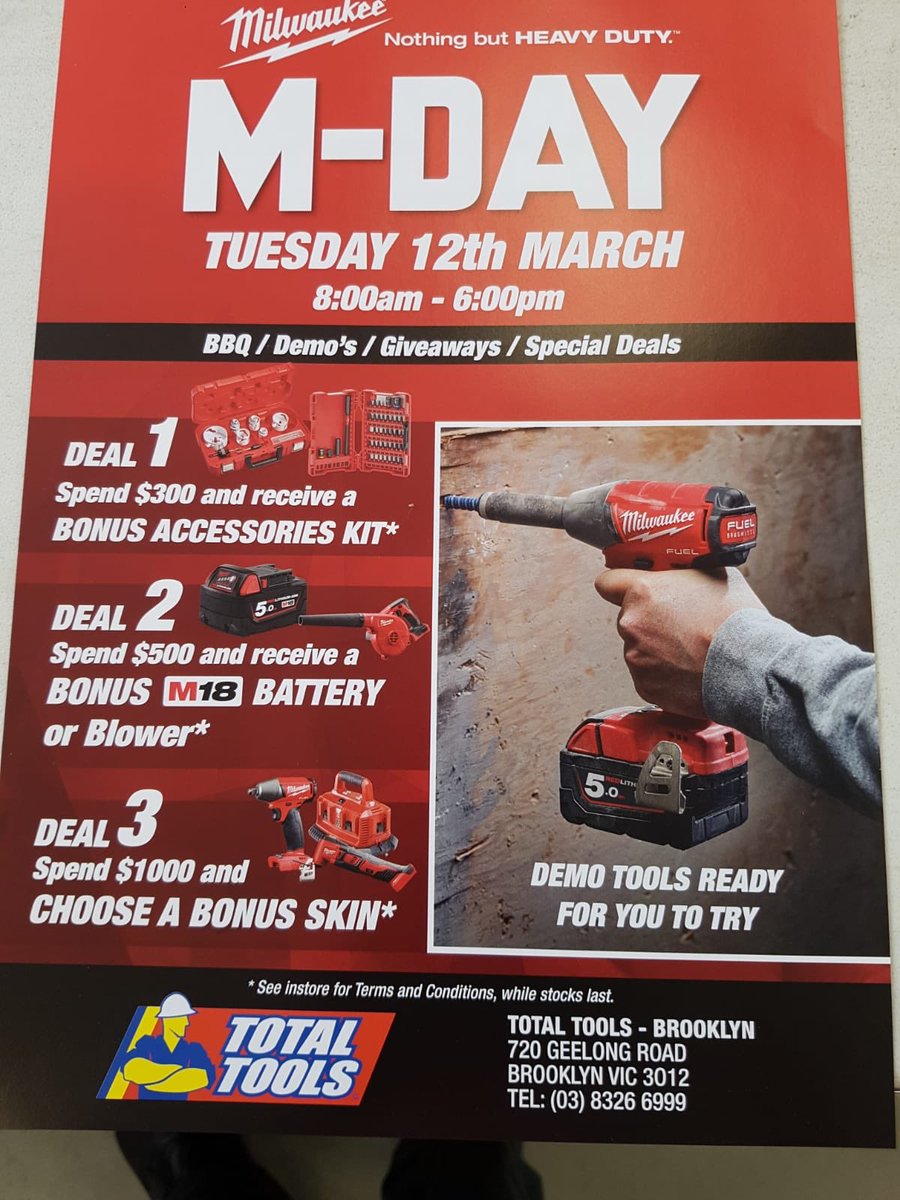 HoECsouth's tweet photo. #customercareday @ANZ_AU come down to Total Tools Brooklyn and grab a snag or burger. Thanks warren and Chook. #Mday #community #milwaukee @MilwaukeeTool https://t.co/8oi80mkItk