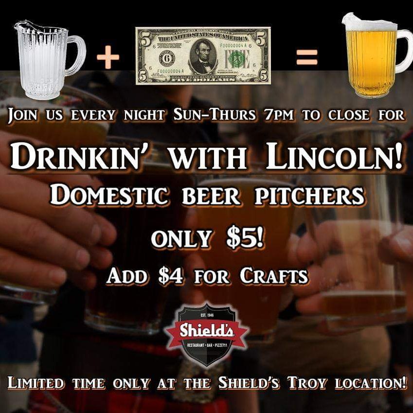 Shield's Pizza in Troy (@shieldspizza_) on Twitter photo Happening now! $5 Margarita Monday and Drinkin' with Lincoln specials all night! @eatatshields <a href="/troymichigan/">Troy Michigan</a>
*
*
*
*
*
#Drinking #margaritas #beer <a href="/awesomemitten/">Awesome Mitten</a> <a href="/PureMichiganB2B/">MI Business Connect</a> <a href="/oaklandu/">Oakland University</a> <a href="/detroit/">Detroit</a> <a href="/CoorsLight/">Coors Light</a> <a href="/Budweiser/">Budweiser</a> <a href="/budlight/">Bud Light</a> <a href="/crainsdetroit/">Crain's Detroit Business</a> <a href="/Hour_Detroit/">Hour Detroit Magazine</a> <a href="/metrotimes/">Detroit Metro Times</a> Happening now! $5 Margarita Monday and Drinkin' with Lincoln specials all night! @eatatshields <a href="/troymichigan/">Troy Michigan</a>
*
*
*
*
*
#Drinking #margaritas #beer <a href="/awesomemitten/">Awesome Mitten</a> <a href="/PureMichiganB2B/">MI Business Connect</a> <a href="/oaklandu/">Oakland University</a> <a href="/detroit/">Detroit</a> <a href="/CoorsLight/">Coors Light</a> <a href="/Budweiser/">Budweiser</a> <a href="/budlight/">Bud Light</a> <a href="/crainsdetroit/">Crain's Detroit Business</a> <a href="/Hour_Detroit/">Hour Detroit Magazine</a> <a href="/metrotimes/">Detroit Metro Times</a>