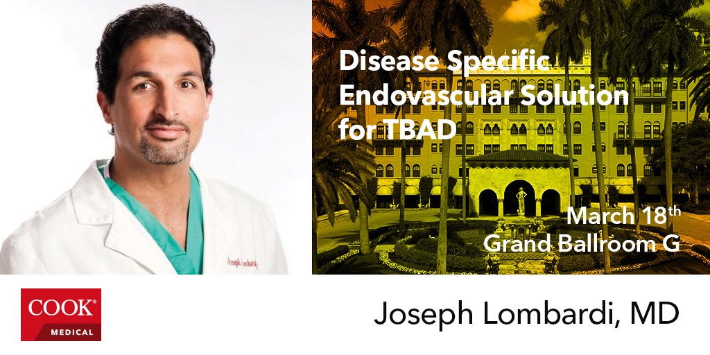 cookvascular's tweet photo. Join us for lunch as Dr. Joseph Lombardi presents "Disease Specific Endovascular Solutions for Type B Dissection" during #SCVS2019 at 1 pm, March 18, in Grand Ballroom G. Everyone is welcome. @SCVS1969  @CooperHospital https://t.co/aAzak0Cj0f