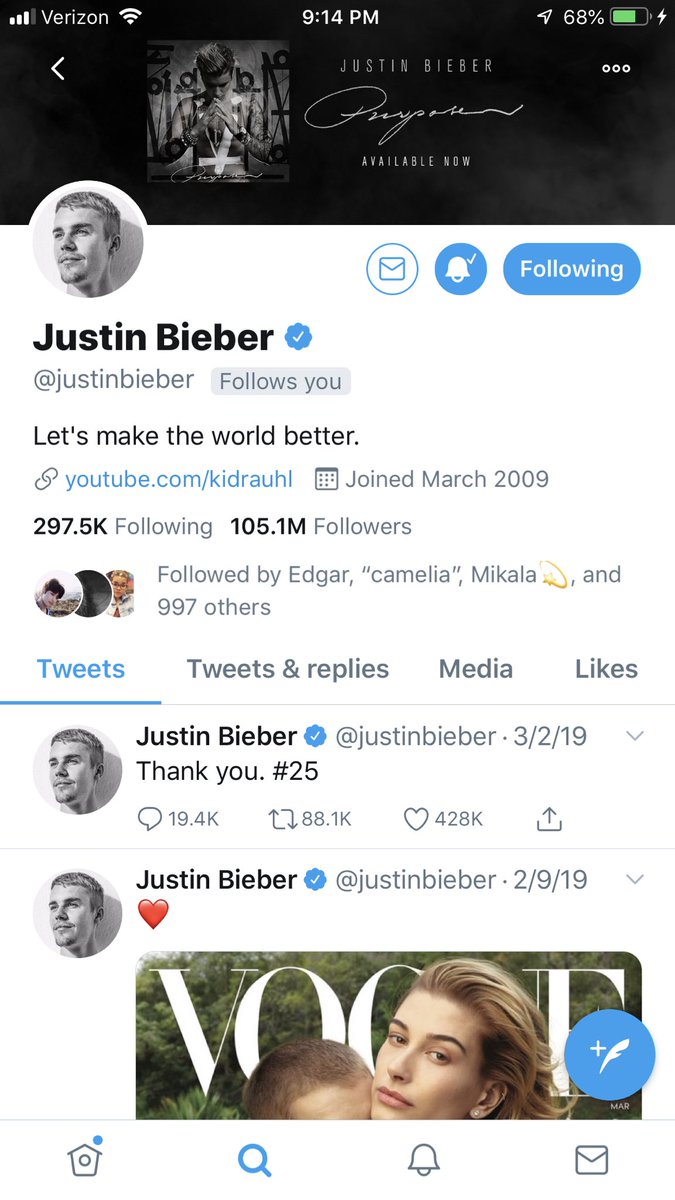 i still can’t believe he follows me😭 i love you so much <a href="/justinbieber/">Justin Bieber</a>