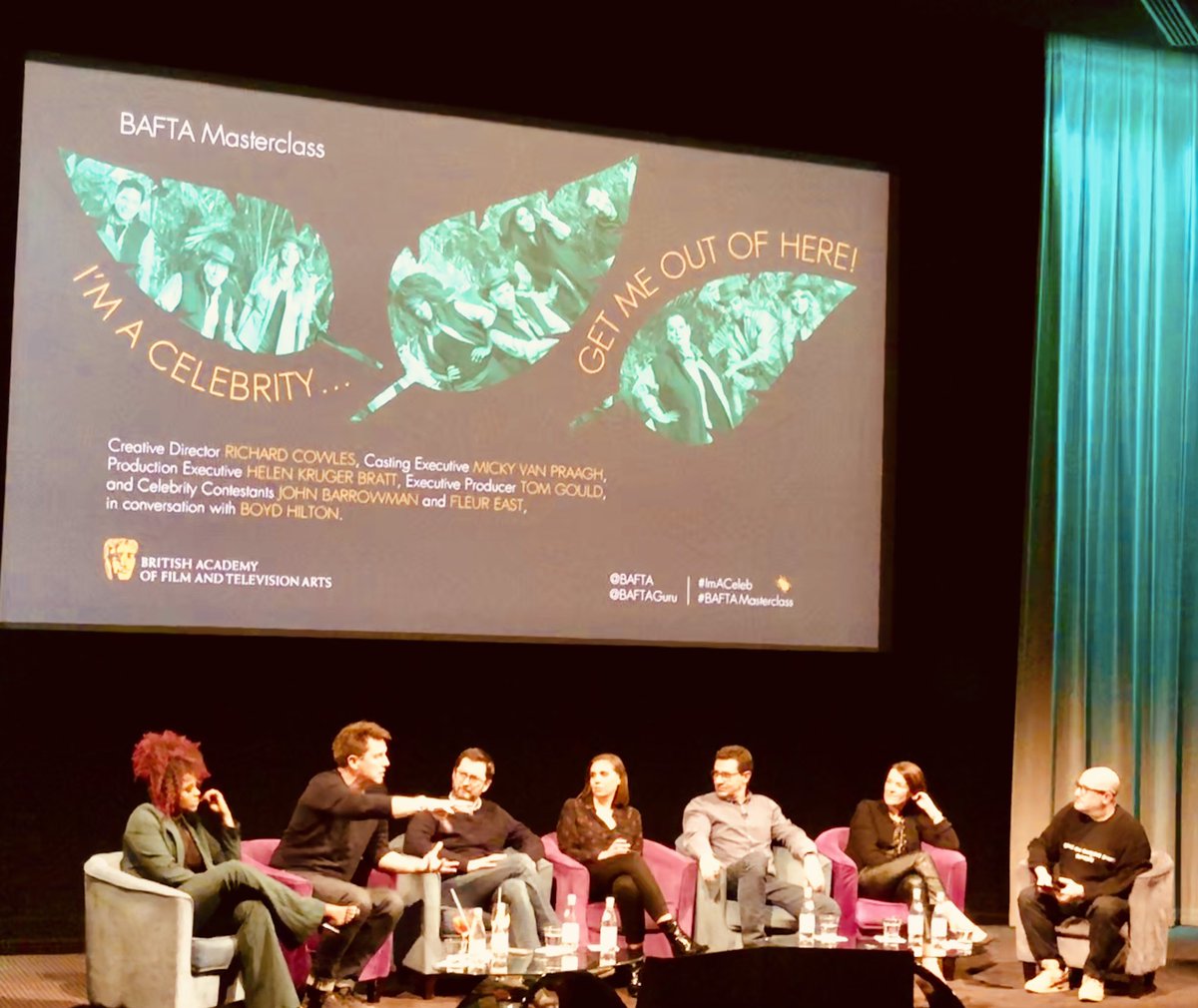 Paulobiz's tweet photo. Fascinating evening @BAFTA as part of their @BAFTAGuru series talking all things #ImACeleb with last seriesβ #celeb campmates @JohnBarrowman @FleurEast fabulously hosted by @boydhilton chatting to Creative Director @richardcowles et al #BAFTAMasterclass https://t.co/fPzC5BDAQX