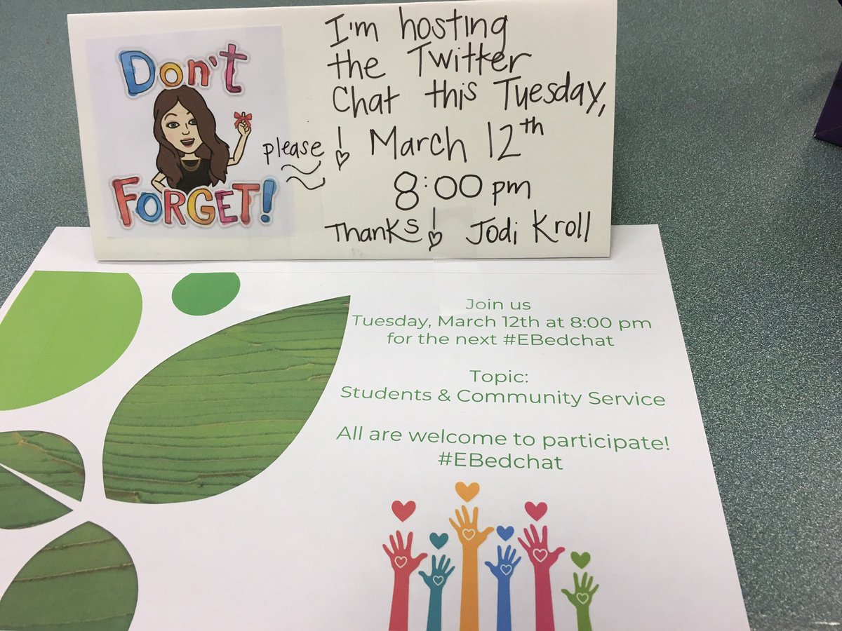 Are you getting excited??!! 
#EBedchat Tomorrow at 8:00 pm! 
Let’s talk about community service 💚