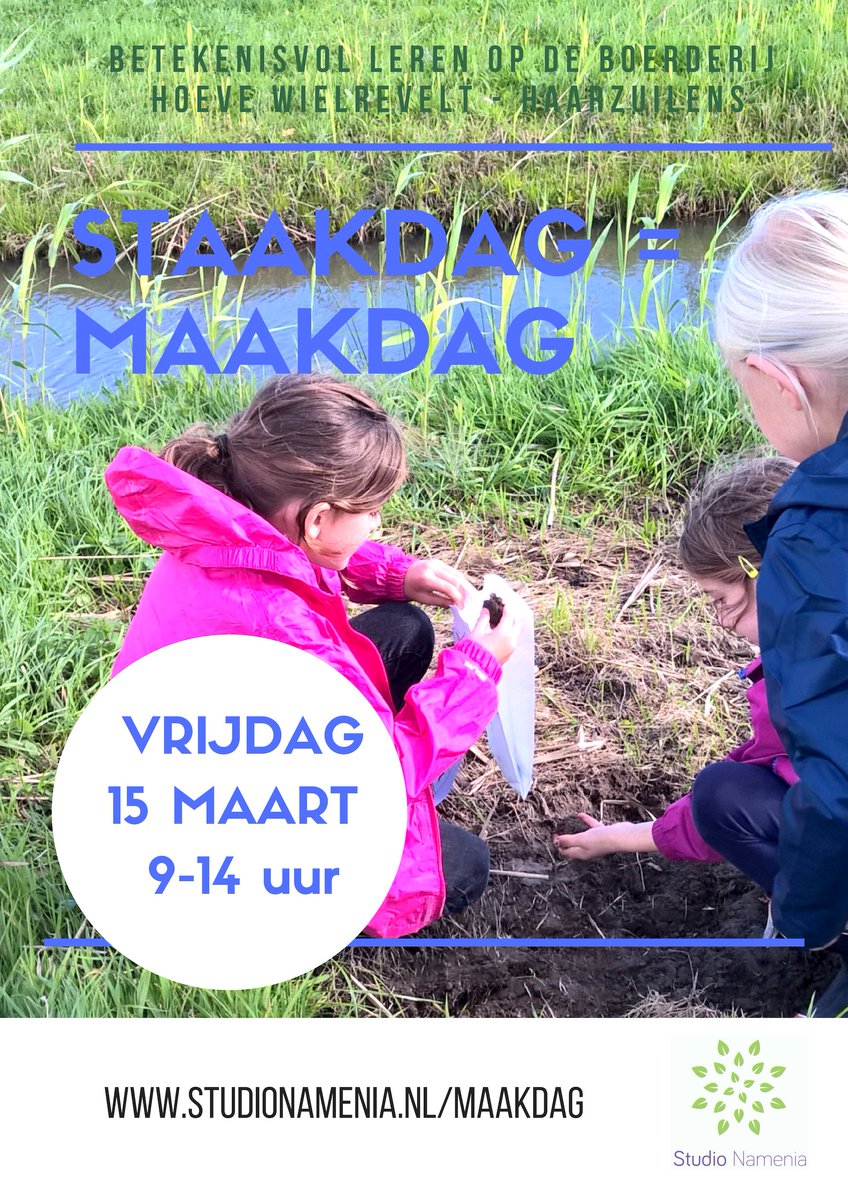 De juffen en meesters <a href="/JenaZonnewereld/">Zonnewereld</a> staken vrijdag, de kids kunnen naar de Maakdag van Studio Namenia! Maak een dromenvangers, leer weven of speel en leer buiten.  Een dagje betekenisvol leren op de boerderij! Doe je mee? Aanmelden en meer info via studionamenia.nl.