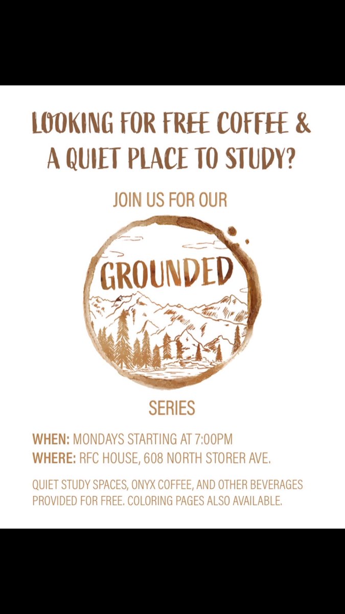 Razorbacks_F_C's tweet photo. Join us for Grounded tonight!!! Come for FREE Onyx coffee and stay for a quiet place to study 🤫 Invite your friends! https://t.co/2flftrQSdv