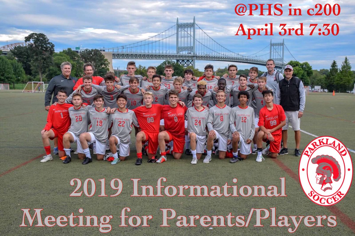 Parkland Boys Soccer will hold their annual Parent/Player informational meeting on April 3rd at 7:30pm. Anyone interested in trying out for the 2019 team should attend!