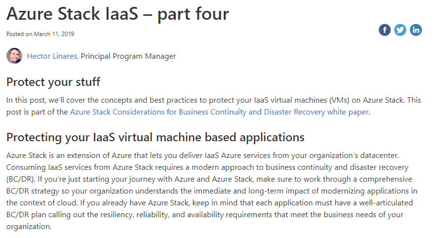 hectoralinares's tweet photo. Check out the latest post in the Azure Stack IaaS series - Protect your stuff https://t.co/BhlGJYcVqh  #azurestack #businesscontinuity #disasterrecovery https://t.co/zHRpBYswcQ