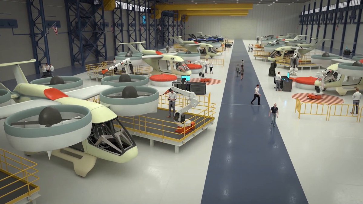 seandaly_cdr's tweet photo. A @BellFlight assembly line in 2025? @Sector5digital render shows the Nexus #airtaxi. At the @VTOLsociety's #eVTOL2019 & their #eVTOL Revolution panel at #HAIexpo19, Bell outlined their #UrbanAirMobility vision https://t.co/fOZXcGyWjQ #FlyingTaxi #SmartCities #drones #c_drones https://t.co/AQAUjXWwau