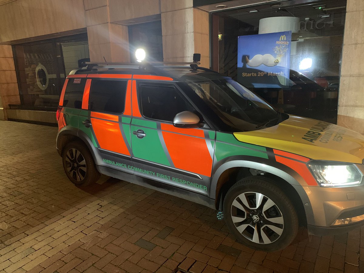 RugbyCFR's tweet photo. RC800 is out and about in rugby this evening supporting @OFFICIALWMAS. Please remember to have your door number and house names on show to make it easier for emergency services to find you faster. The car is equipped with lights but every little helps. #Volunteers #givingback https://t.co/JdDGIUrQHP