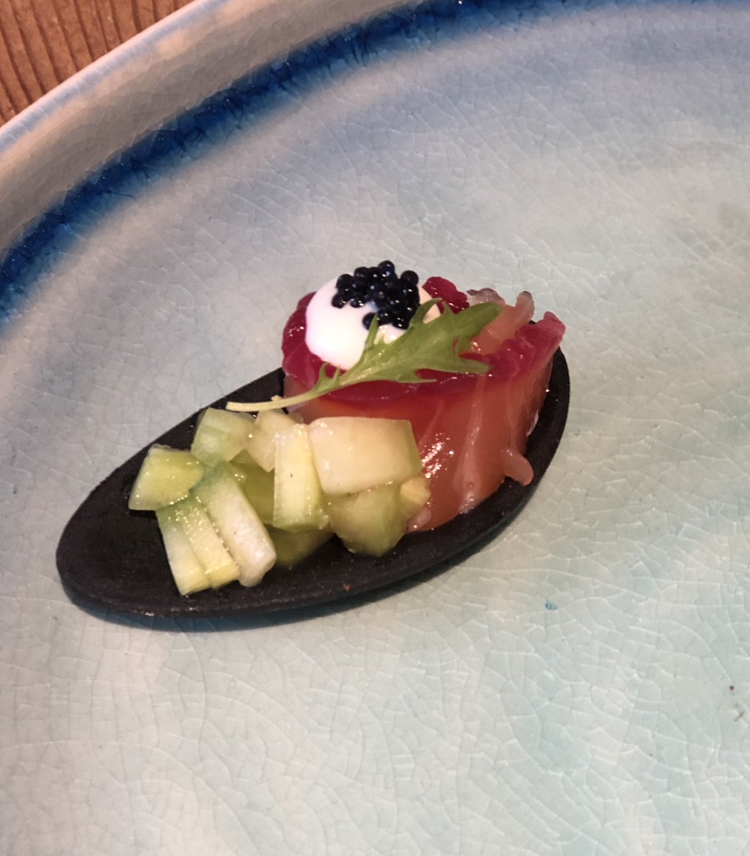 Love this pretty little canapé.

Beetroot cured #salmon, pickled #cucumber, #wasabi mayonnaise &amp; #caviar in an edible mussel shell 💕💕 

Thanks to <a href="/Oceanwavemat/">OCEANWAVE FRESH FISH</a> for the beautiful salmon.

#wilmslow #styal #masterchef #masterchefuk #cheshire #alderlyedge #chefslife #canapes