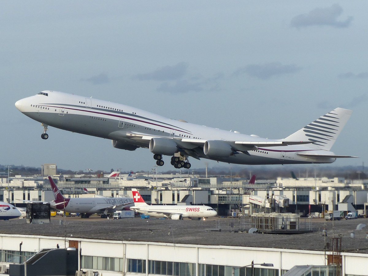 gulfyBob's tweet photo. The ultimate in Business Jets as this Qatar example departs Heathrow this afternoon. #bizav #avgeek https://t.co/CmyBzHd2fp https://t.co/KHZuvLmD7s