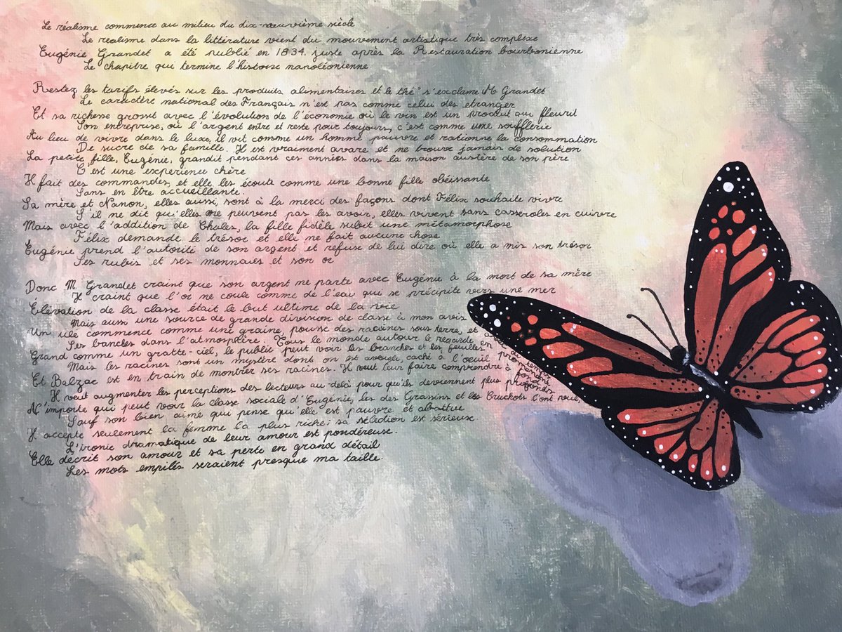 Nataliejs7's tweet photo. So proud of my independent study French student.  I gave her the choice of how to show what she had learned from Eugénie Grandet.  Her choice was an original poem - in French - with accompanying artwork.  OJRHS students never cease to amaze me with their talent! https://t.co/KzVubZHcyQ