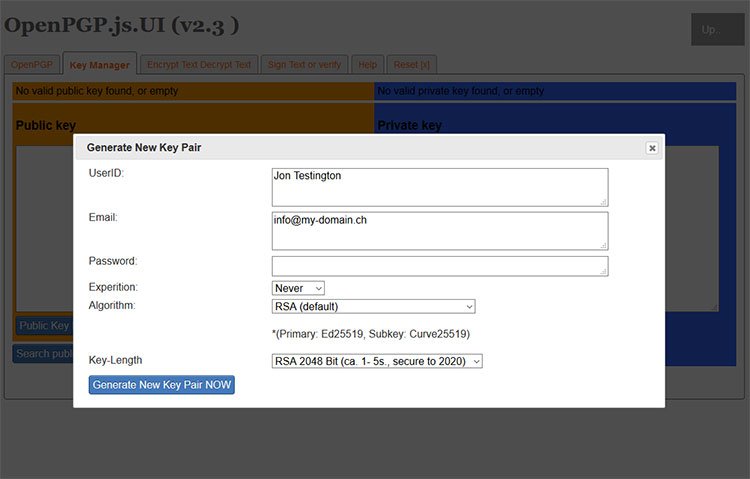 stastka's tweet image. OpenPgp.js.UI: 
Based on fantastic #openpgpjs 4.4.10 library created UserInterface in #jQuery and #jQueryUI. 
#CreateKeypair, #searchKey on #Keyserver, #encrypt/#decrypt or #sign/#verify Message. All pure in #Javascript.
stastka.ch/app/cryptograp…