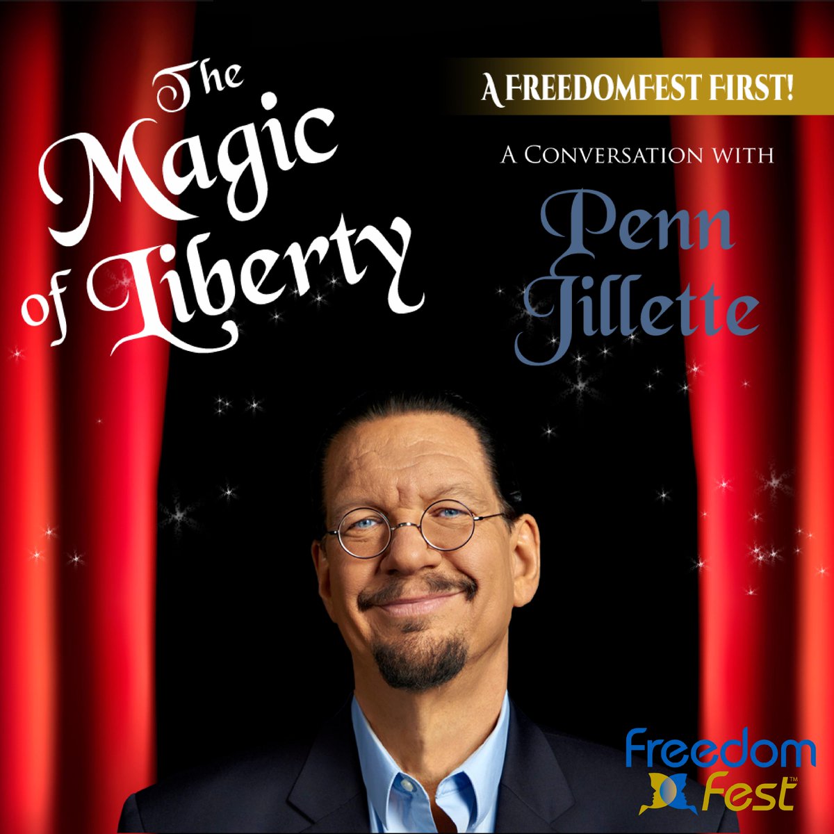 TheFreedomFest's tweet photo. @pennjillette knows a thing or two about magic....and liberty! He'll talk about both at @TheFreedomFest on Friday, July 19 at the Paris Resort in #LasVegas. Will you be joining him?
 
#FFest19
#Libertarian
#WildWest
#libertyconference https://t.co/GOGDcsY4La