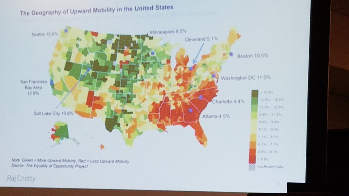 djarrat's tweet photo. @EllenNeufeldt shares a great heatmap of U.S. social mobility.   Is your area in the green? #NASPA19 https://t.co/TjF9506oEc