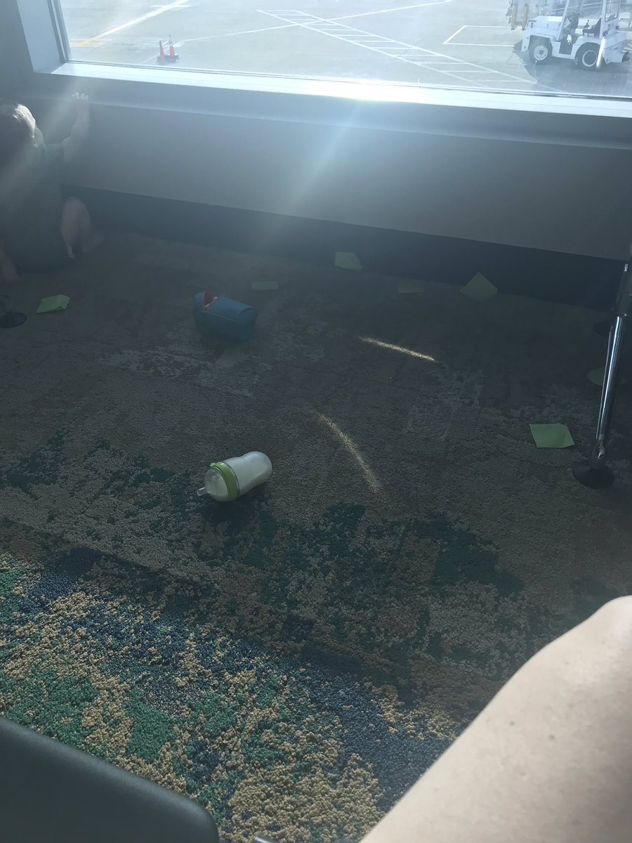 momonymous1's tweet photo. I’ve taken over a small corner of the waiting room. We’ve scared off 4 fellow passengers. Snacks are low. Daylight is waning. Send help. #airportwithtoddler #4hoursandcounting https://t.co/7XaGA2M6ne