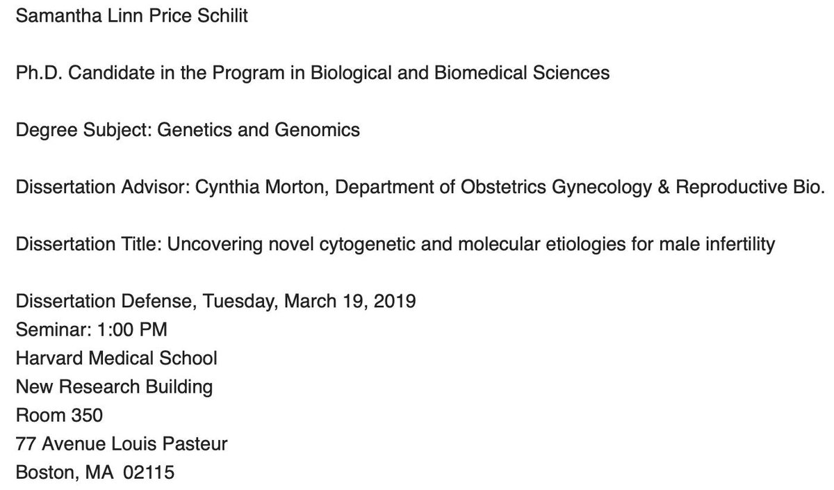 dgapgenes's tweet photo. DGAP's @SamSchilit will be defending her PhD dissertation next week! She will discuss her extensive research on identifying the cause of male infertility in one of our DGAP research subjects. All are welcome to attend her public dissertation defense seminar. https://t.co/tgd6fXSryU