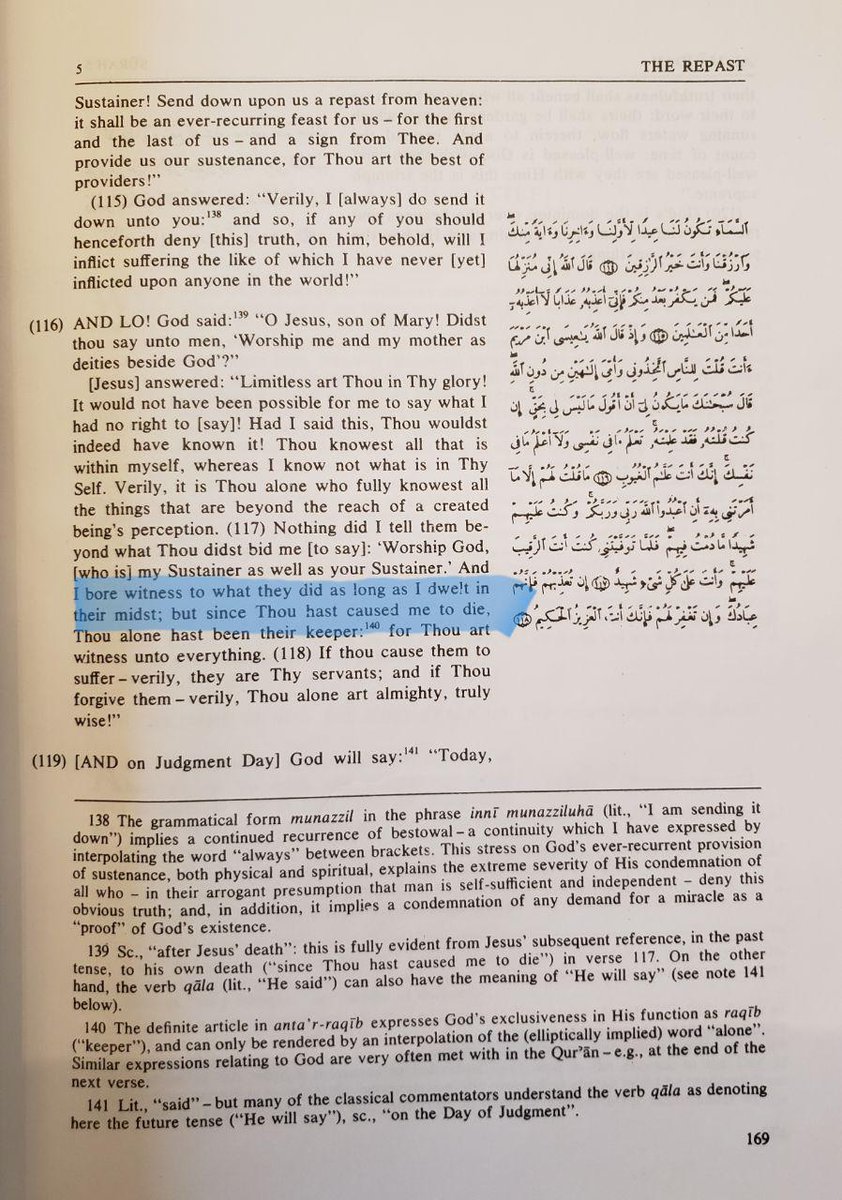 Holy Prophet s.a was taken up by Allah by means of death. Meaning first he passed away and then his soul was taken up by Allah as a result of Holy Prophet's death. Same would apply to Jesus. Muhammad Asad - a NON AHMADI MUSLIM Scholar also translated above verses the same way.