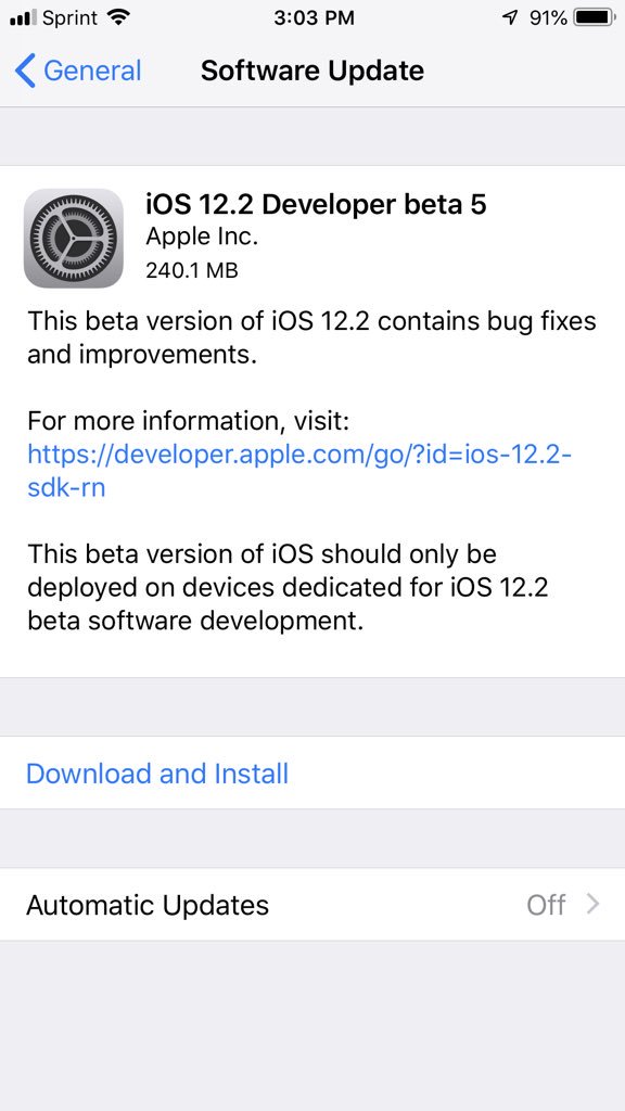 Sean1robertson's tweet image. New iOS update today after the one a week ago!  #apple #ios #ios122DevBeta5