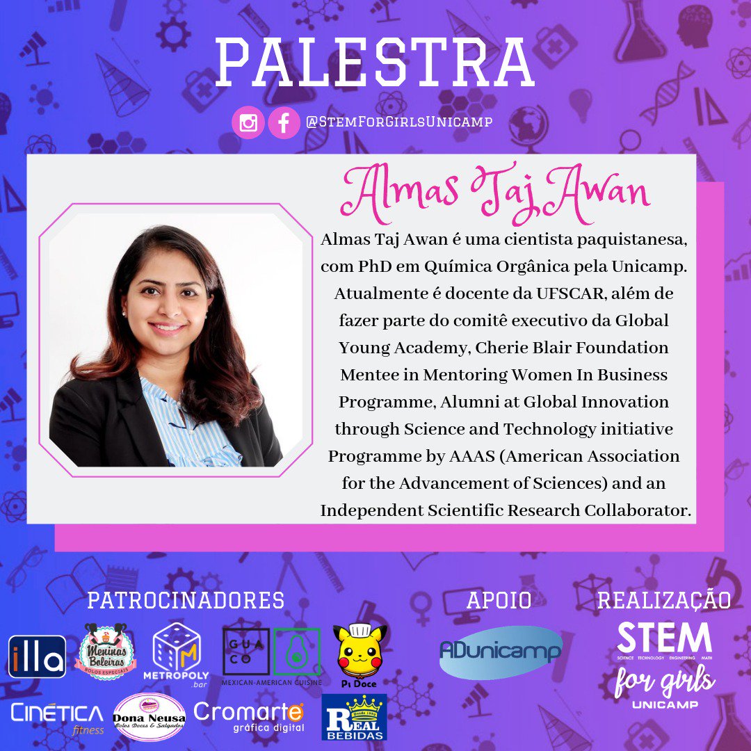 stem4girlsbr's tweet photo. Que honra ter a cientista paquistanesa Almas Taj Awan como fellow do STEM for Girls 😍 Assista a transmissão ao vivo do evento pelo link: 
https://t.co/VTUrCYr0p6 https://t.co/VP9wFhDHCA