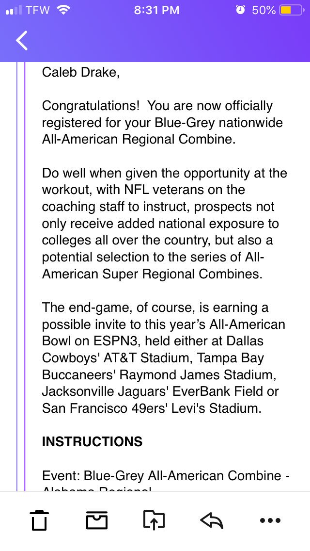 WhoisCalebDrake's tweet photo. See you Saturday @BlueGreyFB . Honored to have this opportunity. 🙏🏾 #LetsBallOut 🚀 https://t.co/OOvP2Tdo63