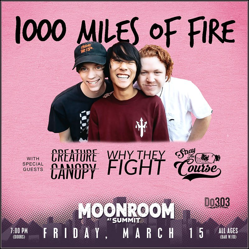 okay here's the deal 
all the bands 
on our show on friday
are absolutely amazing 
come early 
stay late 
you're paying for the whole show 
get your money's worth 
you just might
find your new favorite band 
<a href="/straythecourse/">Stray The Course</a> 
<a href="/WhytheyfightCO/">Why They Fight</a> 
<a href="/CreatureCanopy/">Creature Canopy</a>