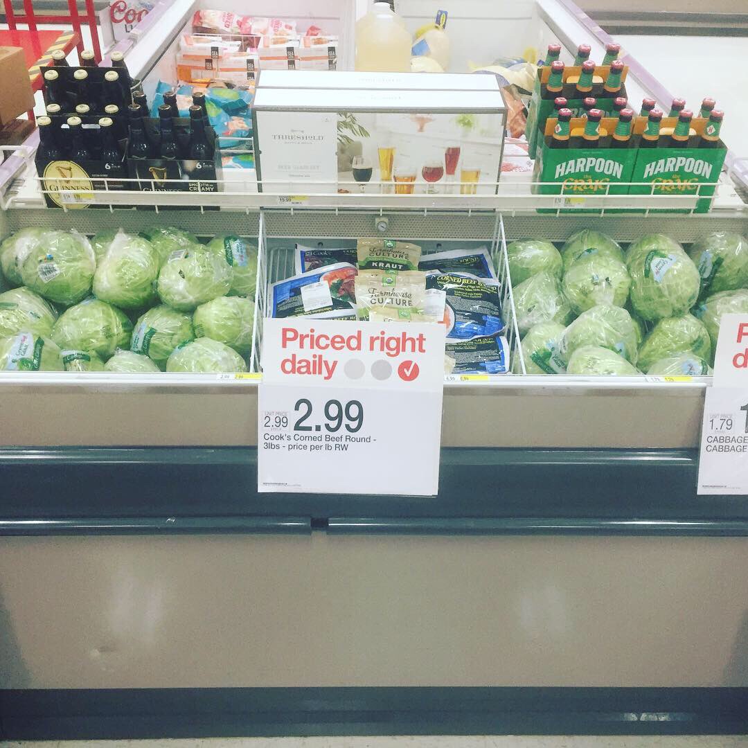 chazwhite7's tweet photo. Corn beef and Cabbage here at Target 1796!! @JessAtTarget @Sarahlyon8Sarah @tgtsamnader 100/0 https://t.co/xFJsUGjZqV