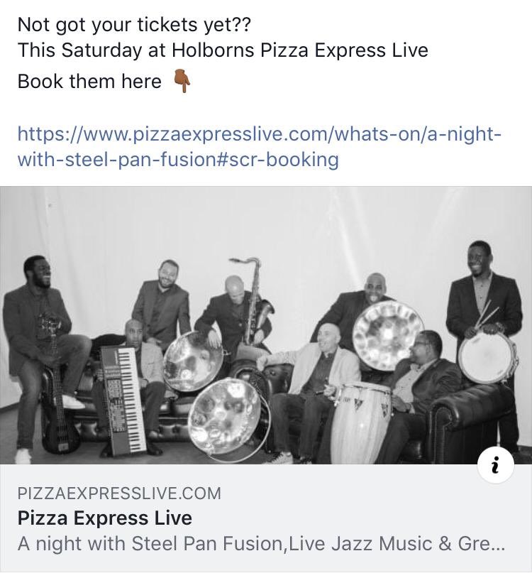 SteelPanFusion's tweet photo. This Saturday, #SteelPanFusion at #London’s #PizzaExpressLive #Holborn  
#SteelPan #Bass #Keys #Sax #Drums #Percussion #LiveMusic #Saturday #Album #MeltingPot #Tour #Band #Tickets #Gig #Pizza https://t.co/3JIH6c8f1a