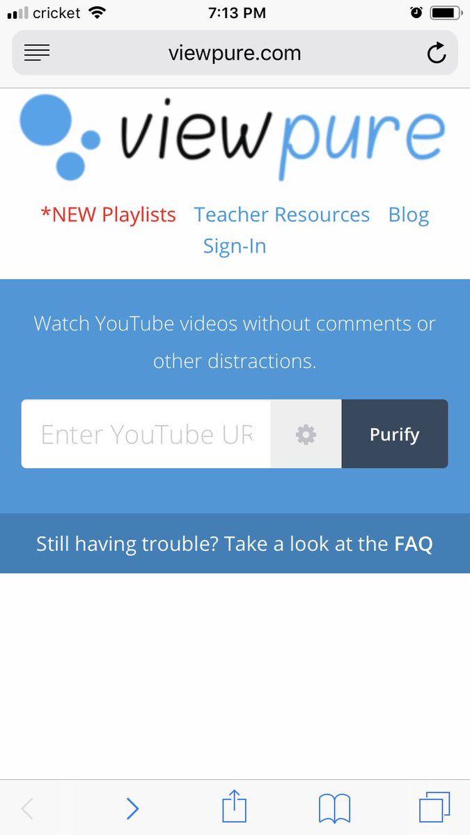 I recently came across <a href="/viewpure/">ViewPure</a> which allows you to take videos from YouTube and share them without the distracting ads and possibly inappropriate suggested videos. It’s super easy to use too! Just go to viewpure.com and paste the YouTube link for your video.