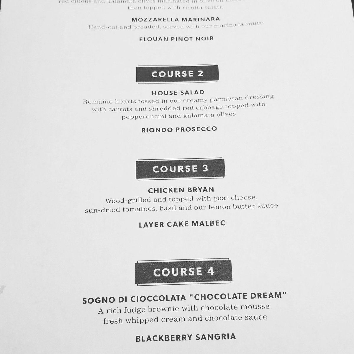 What a menu! 4 courses of Carrabba's classics! @carrabbas #YelpHouston #CIGCopperfield