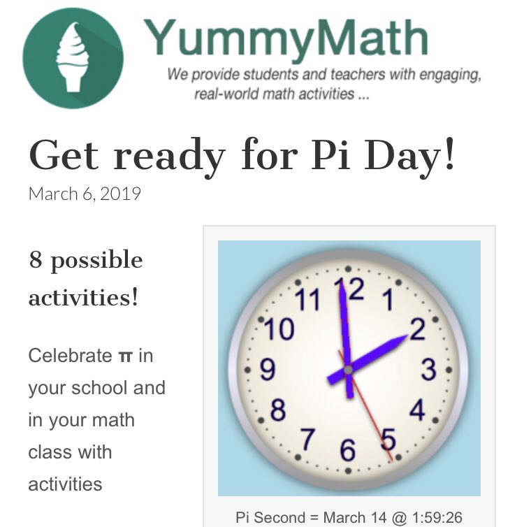 8 Pi Day activities! #math #maths #iteachmath #geometry #PiDay 
yummymath.com/2019/get-ready…