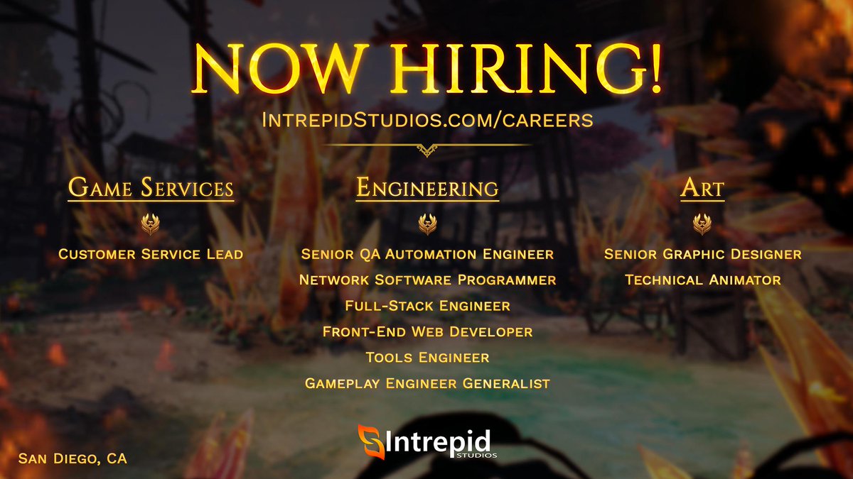 AshesofCreation's tweet photo. Intrepid Studios is hiring!

We’re in search of talented, team-oriented, self-driven, and passionate individuals. Our studio in San Diego, CA is currently accepting applications for the following positions. https://t.co/1IxHKj46Z1 https://t.co/4HZxq115sw