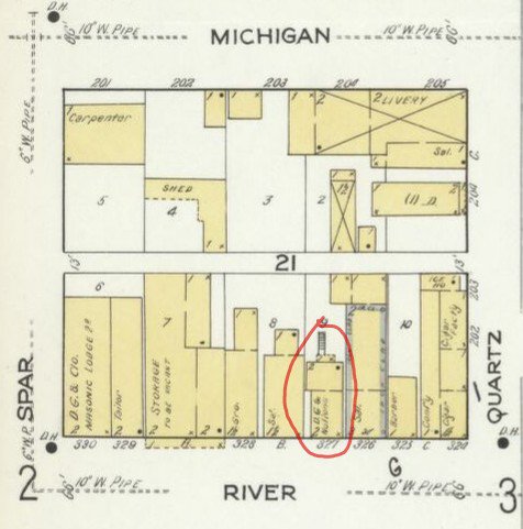 KeweenawNPS's tweet photo. By 1917, more than 20 years had passed since the great #Ontonagon fire. The dry goods &amp; notions shop started by #AdaCoombe was surrounded by other downtown businesses: Ada ran the shop with her new husband, John Gunsolly. #MapYourHistory https://t.co/aSU38Z2k7n