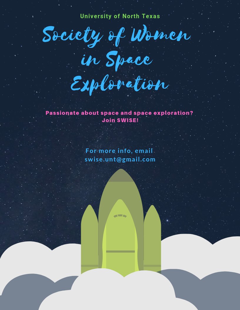 SwiseUnt's tweet image. Are you currently a @UNTsocial (University of North Texas) Student? Interested in a career or learning more about space exploration? Email SWISE UNT!
