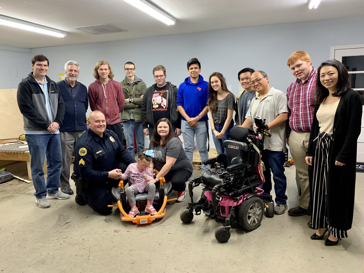 alexcua's tweet photo. Today, we got a good start on our second Mobility Power Wheels project. We met with Kessley, Holly Springs Police Officer Mike Hales and Kristi Hales. We are already working on ideas to best accommodate their needs. #etowahrobotics #roboticswithasoul #cerebralpalsy #CCSDfam https://t.co/eX8Wz6DOfB