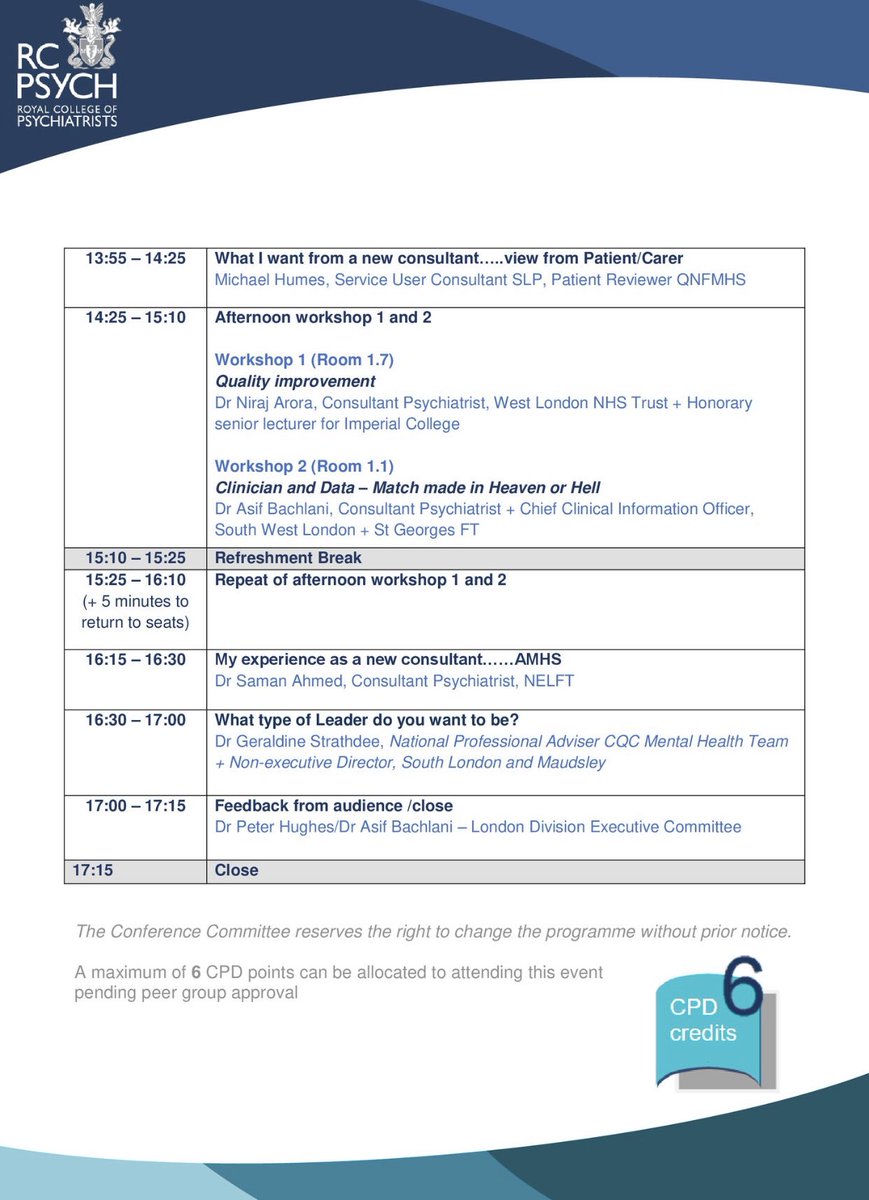 Honoured & excited to be hosting the @rcpsychLDN StartWell Event today Incredible lineup of speakers & interactive workshops @Asifmbachlani @Derektracy1 @skalidindi1 @DrG_NHS @rosalindramsay @DrGilluley @DrRituMitra @Donna_Arya @psychvolunteer & others Tweet using #LDNstartwell