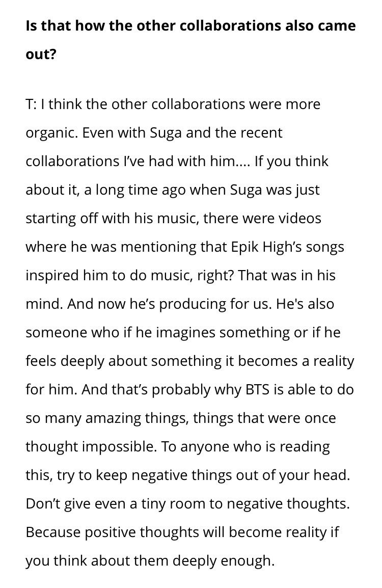 recently in a billboard interview, tablo talked about his collab and relationship with yoongi. it just makes me so emotional hearing tablo--someone yoongi looks up to--talk about how much he respects yoongi as an artist.here's the full post:  https://blbrd.cm/WzUP5f&nbsp;