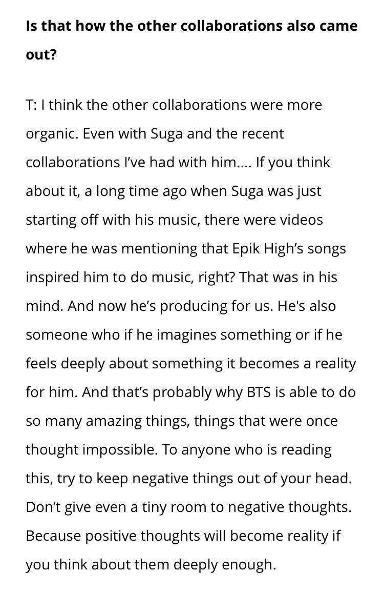 recently in a billboard interview, tablo talked about his collab and relationship with yoongi. it just makes me so emotional hearing tablo--someone yoongi looks up to--talk about how much he respects yoongi as an artist.here's the full post:  https://blbrd.cm/WzUP5f 