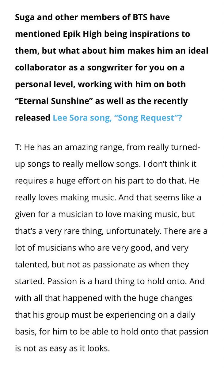 recently in a billboard interview, tablo talked about his collab and relationship with yoongi. it just makes me so emotional hearing tablo--someone yoongi looks up to--talk about how much he respects yoongi as an artist.here's the full post:  https://blbrd.cm/WzUP5f 