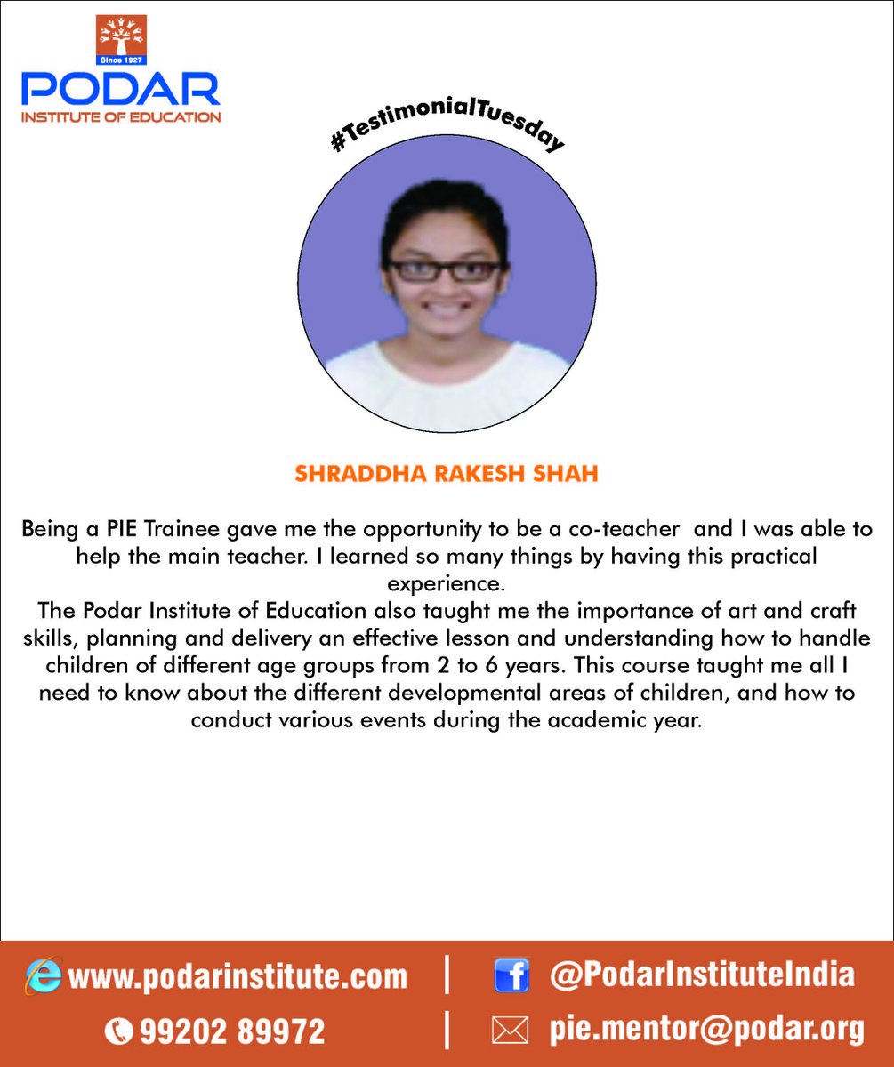 PodarInstituteE's tweet photo. #PodarInstituteofEducation #TuesdayTestimonial https://t.co/zagoAC33Cg