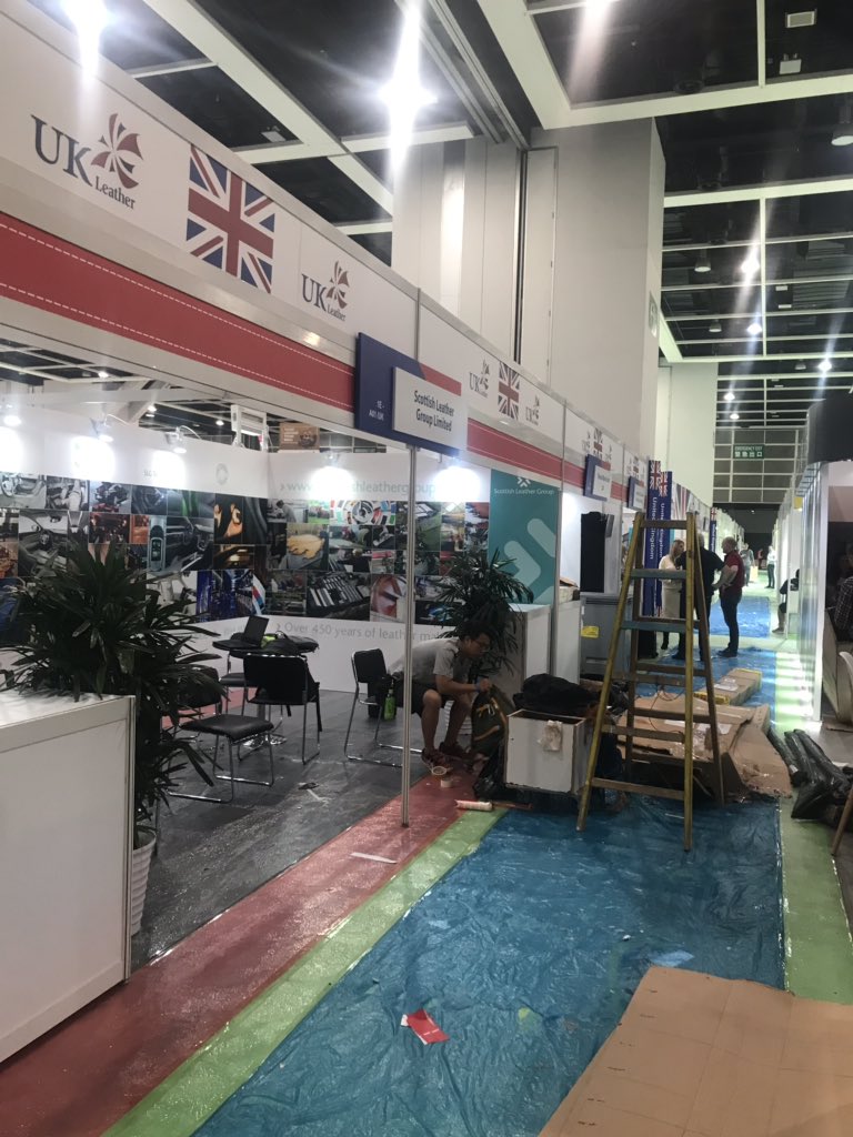 Leather_UK's tweet photo. Work is wellunderway setting up the UK contingent for the opening of @APLFHK tomorrow...whilst outside the sun shines on a hot and sunny Hong Kong! Wishing all exhibitors and event organisers a productive and successful show. https://t.co/iLrKnWd2VL
