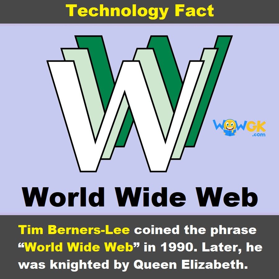 GkWow's tweet photo. Who coined the phrase that is out before every website address as #www?
#TechnologyFact #WorldWideWeb #WowGK https://t.co/yGIxqfOtba