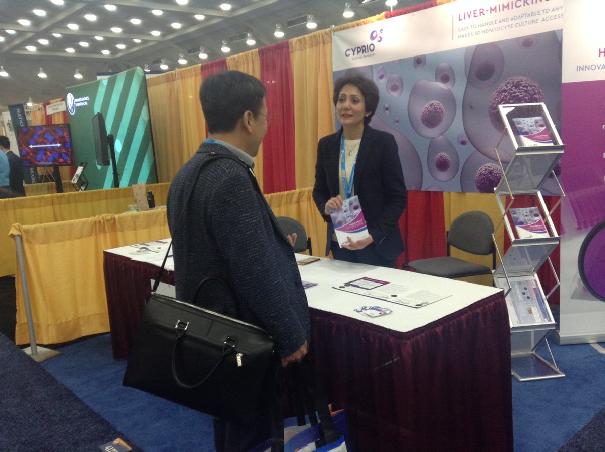 Cyprio_FR's tweet photo. A first day full of interesting discussions at Cyprio's booth and in front of our poster. #2019sot #toxexpo #Cyprio #liverpearls #innovationn #invitrotoxicity  #dmpk #3dcellculture https://t.co/ReK0mVSVF4