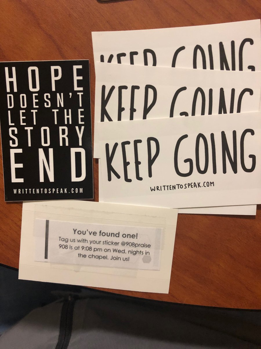 908praise's tweet photo. ...and the sticker hunt continues THIS WEDNESDAY!
We will be hiding 6 more @writtentospeak stickers around campus and dropping hints until they are all found.
oh yeah... 908 also happens THIS WEDNESDAY. See you there! https://t.co/tsxU3ziXrF