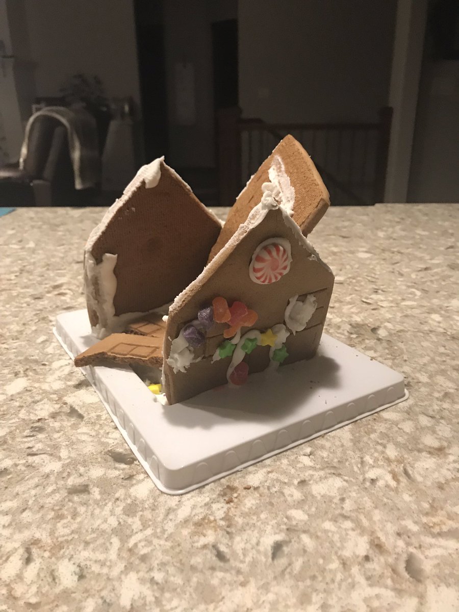 lgulleson's tweet photo. The boys gingerbread house is a fatality of #winter19 #shovelyourroofs #snowload https://t.co/Rd0U4kIWca