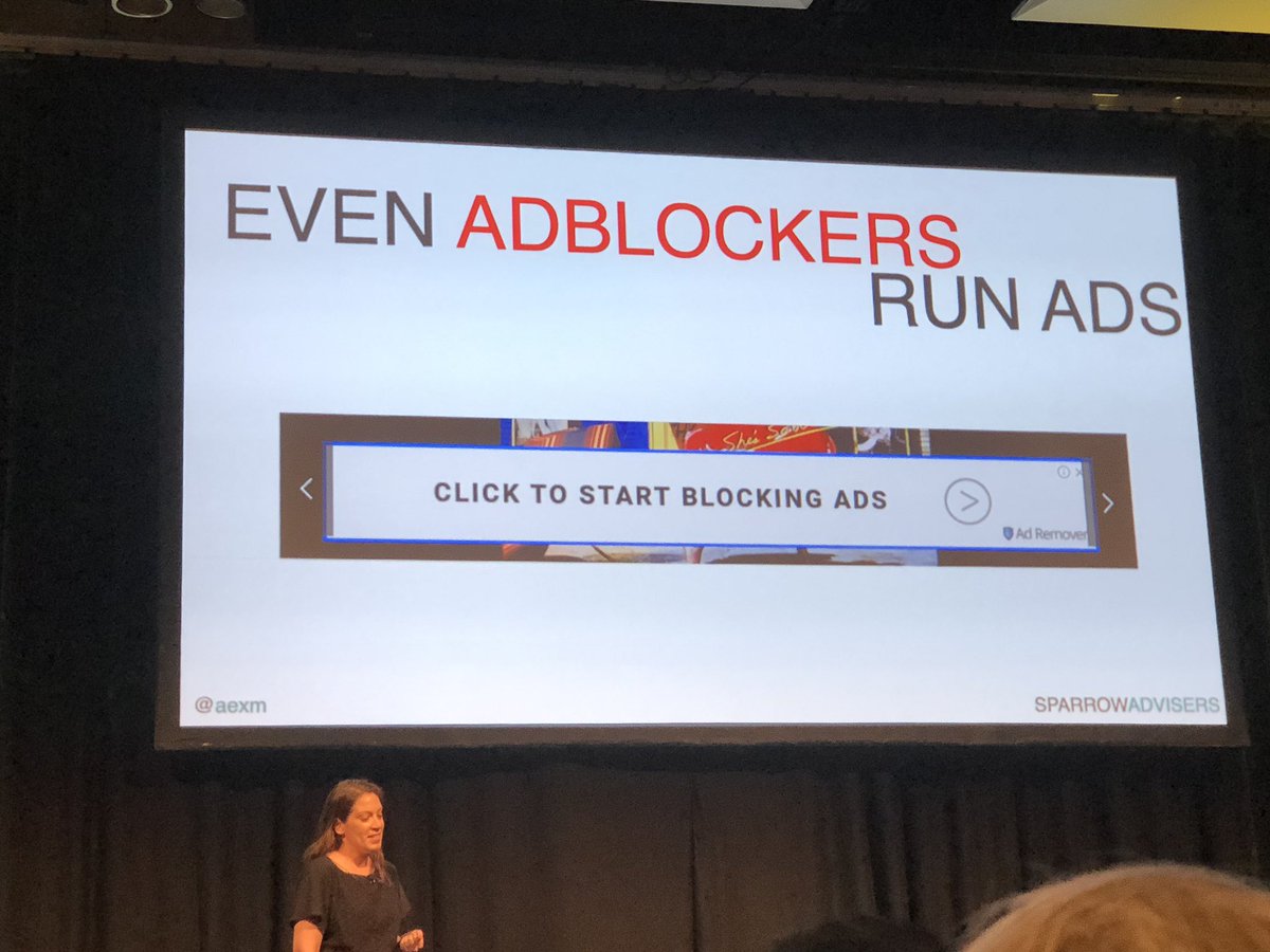 Ilonabr's tweet photo. An estimated 30% of people are blocking ads..but ironic to see ad blockers running ads @aexm #adtechSYD https://t.co/sPO6ACwV7f