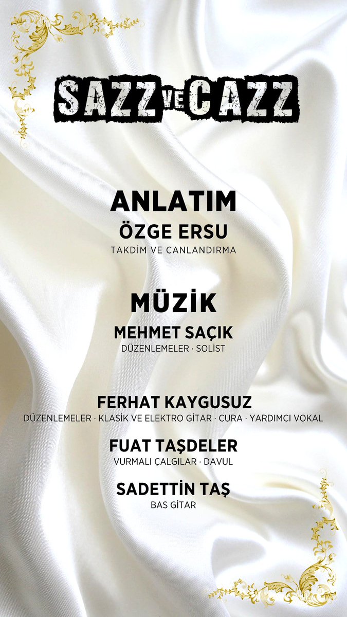 ozgeersu's tweet photo. ÖZGE ERSU SAZZ&CAZZ ORKESTRASI·DENİZLİ BÜYÜKŞEHİR BELEDİYESİ ÖZEL KONSERİ·Davetlisiniz·Ağıtların Hikayeleri Modern Yorumları·16 Mart 2019 Cumartesi 20:00
Nihat Zeybekçi Kongre ve Kültür Merkezi Denizli @ozgeersu @osmanzolan @denizlibld #denizli #buyuksehir #sazzvecazz #konser RT https://t.co/c9OkCBpKQ4